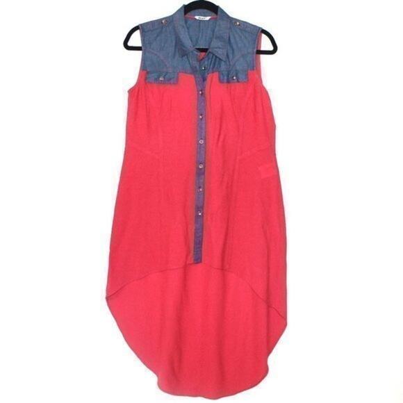 Secil Red High Low Tunic Flowy Top Size Medium - Picture 1 of 4